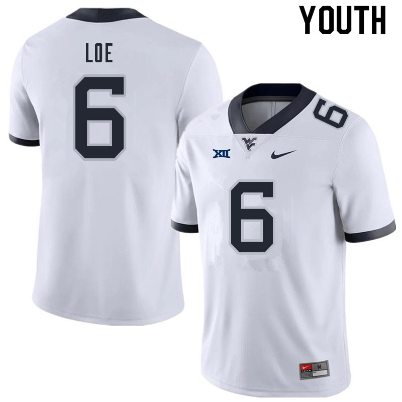 Youth #6 Exree Loe West Virginia Mountaineers College Football Jerseys Sale-White - Click Image to Close